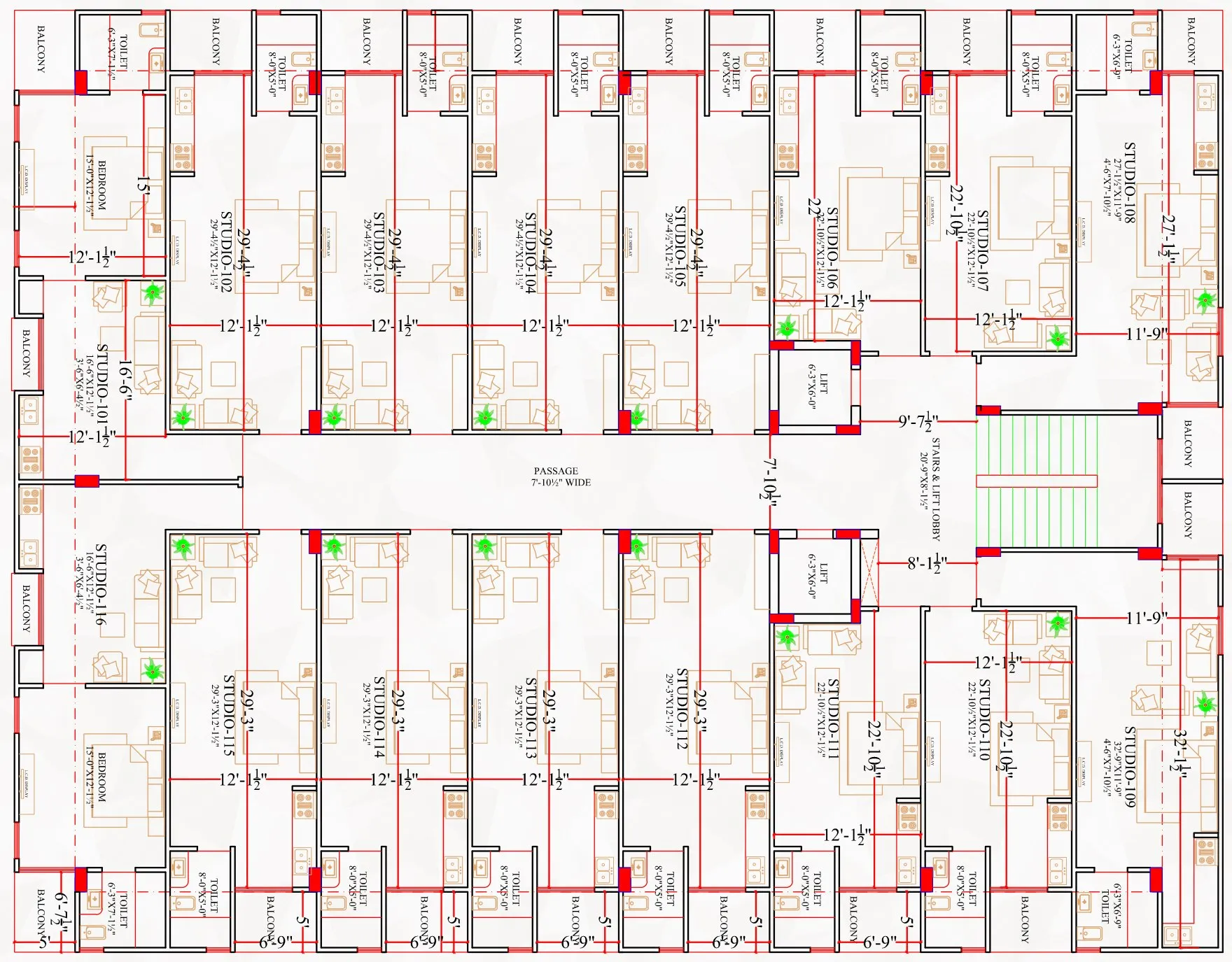 Typical floor plan of Gurukripa Aaradhya showing 16 studio apartments per floor
