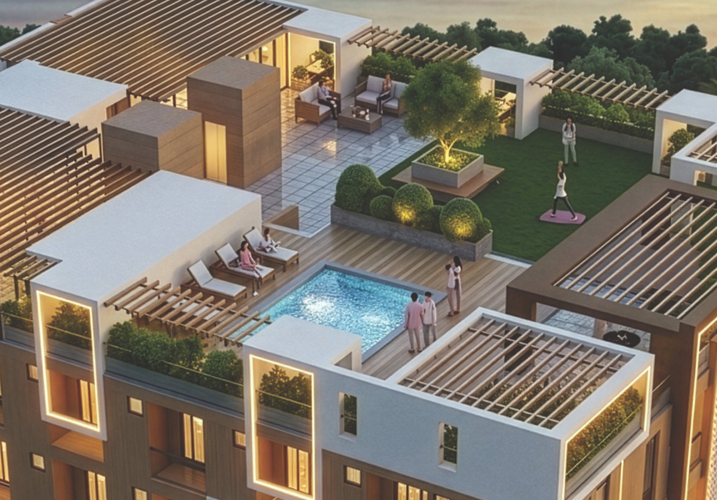 Rooftop swimming pool and terrace garden at Gurukripa Aaradhya